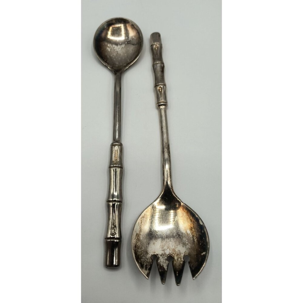 Italian Bamboo Silverplate Salad Server Set vintage Tookey Buxton
